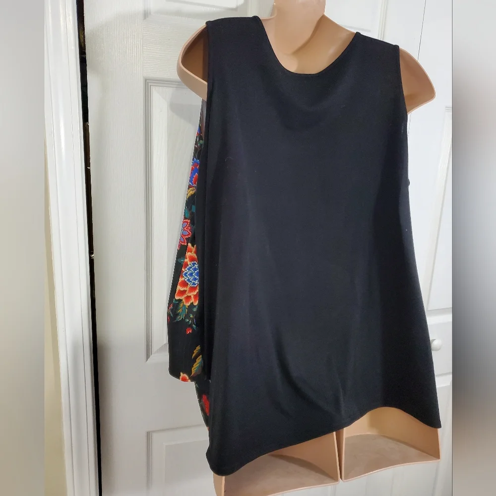 DG2 Diane Gilman Black Floral Layered Easy Tank Light Stripes 3XL ~ Pre-Owned - Picture 7 of 12
